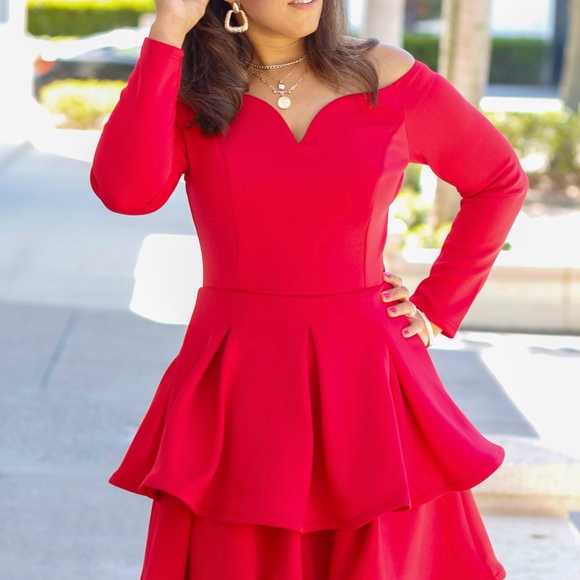 41 - RED LONG SLEEVE MINI DRESS - Picture 7 of 15